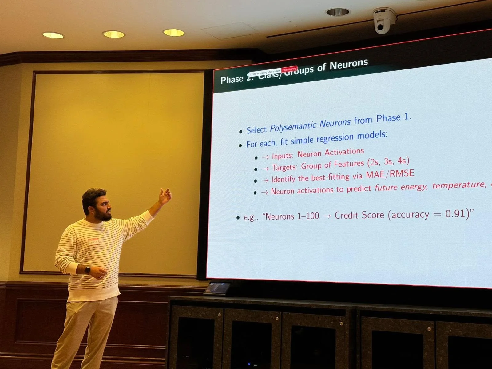 Muhammad Umair Danish presenting research on neuron groups and explanation methods